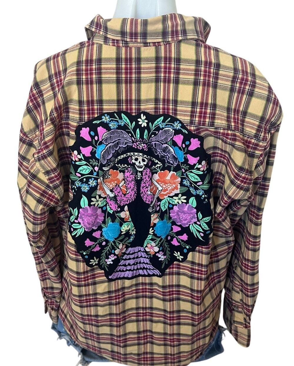 Day of the Dead Flannel Shirt MEDIUM Oversized Día de los Muertos Halloween